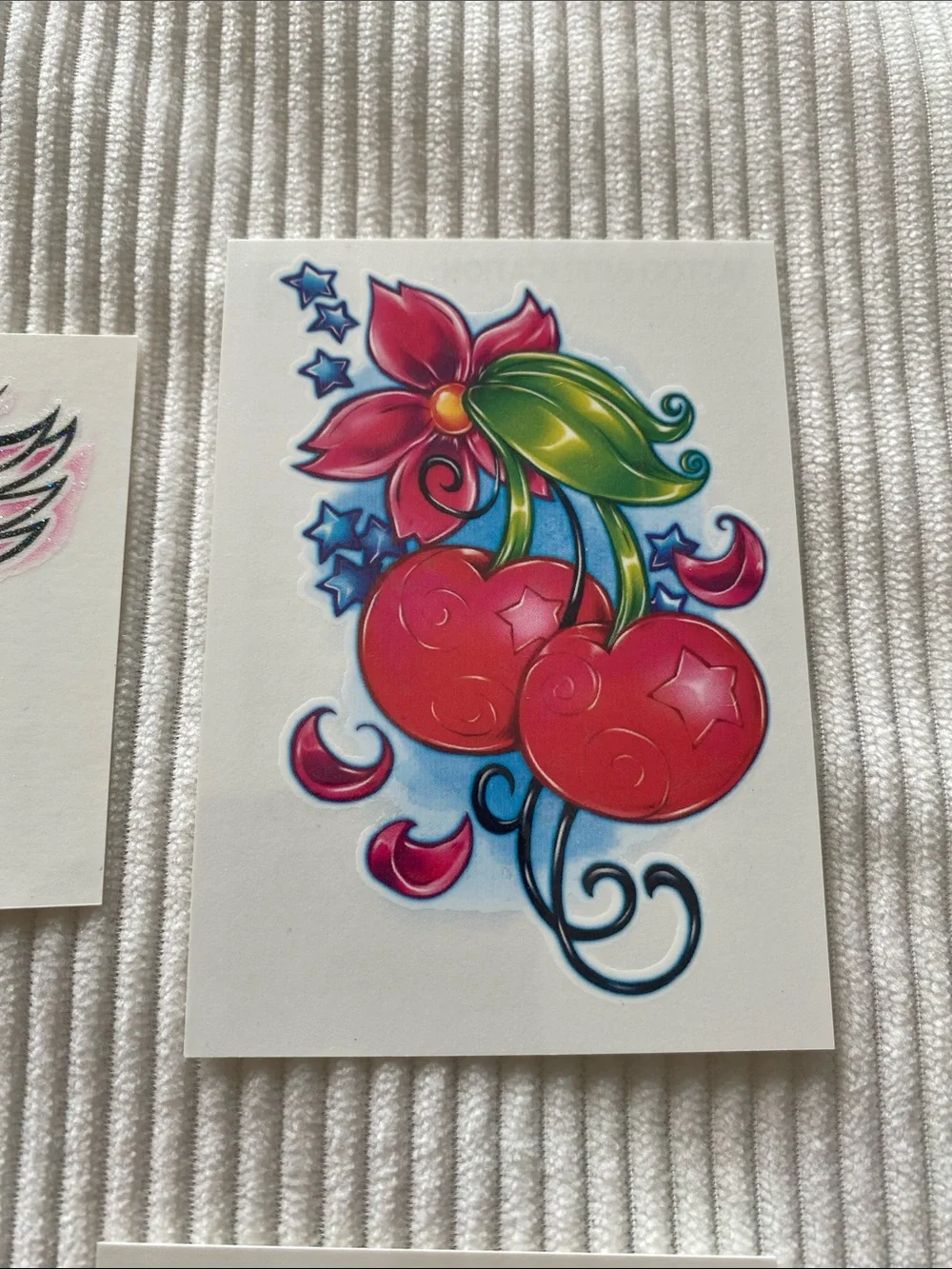 Y2K Temporary Tattoos Glitter Pink Hearts Key Wings Rose Flower Cherries Stars